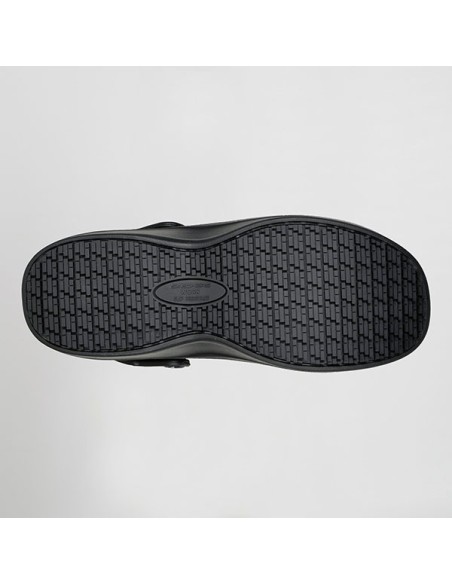 Detalle de suela antideslizante y plantilla Arch Fit en zueco Skechers Pasay