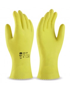 Guante de látex amarillo con grip hexagonal para limpieza e industria alimentaria