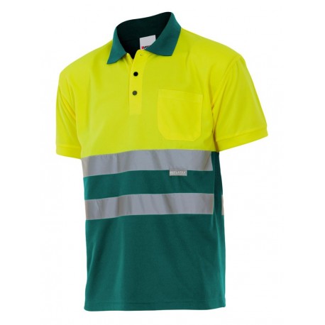 POLO DE ALTA VISIBILIDAD BICOLOR  VELILLA 305504. Verde y Amarillo