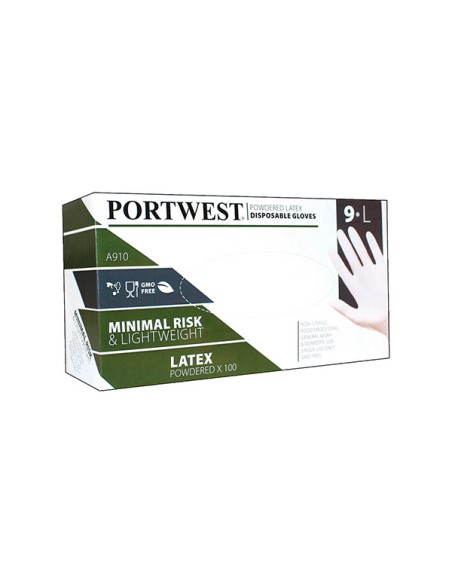 Guantes desechables de látex con polvo Portwest A910 en caja de 100 unidades