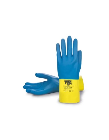 Guante químico de látex y neopreno azul y amarillo interior flocado 9002 (10 PARES)