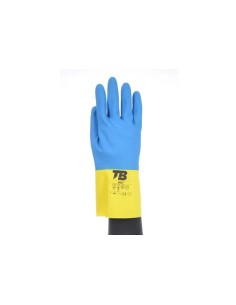 Guante químico de látex azul y amarillo interior flocado... 2