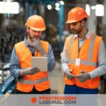 Dos trabajadores con chalecos de trabajo