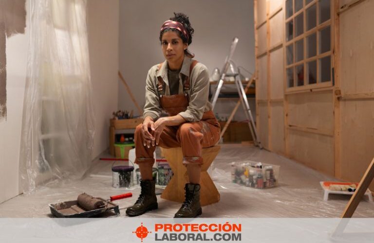 Mujer con manchas de pintura. ¿cómo quitar manchas de ropa de trabajo?