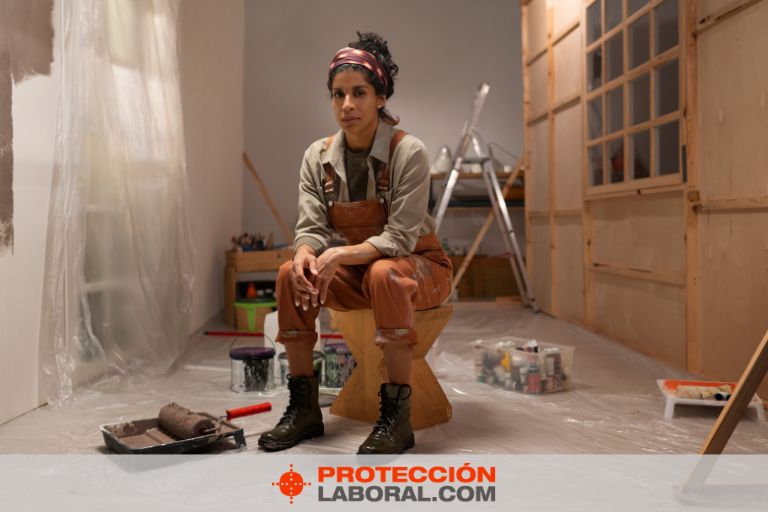 Mujer con manchas de pintura. ¿cómo quitar manchas de ropa de trabajo?