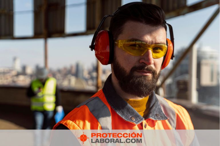 Hombre con cascos de protección auditiva