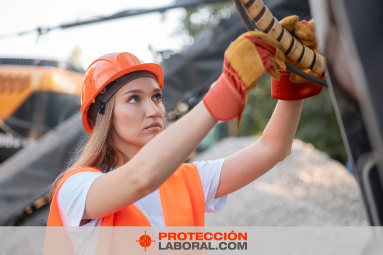 Trbajadira usando los diferentes tipos de resgos laborales